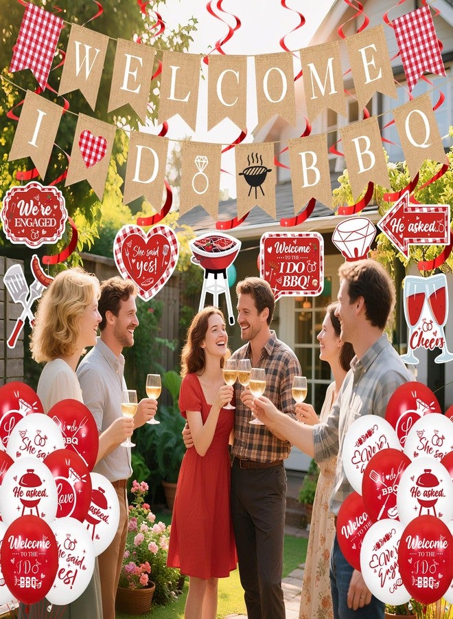 Woosytoo Welcome I DO BBQ Banner Decorations Barbecue We're Engaged Balloons Table Centerpiece Swirls Cake Topper Red Gingham Tablecloth for BBQ Engagement Bridal Shower Wedding Bachelorette Picnic Party - Image 5